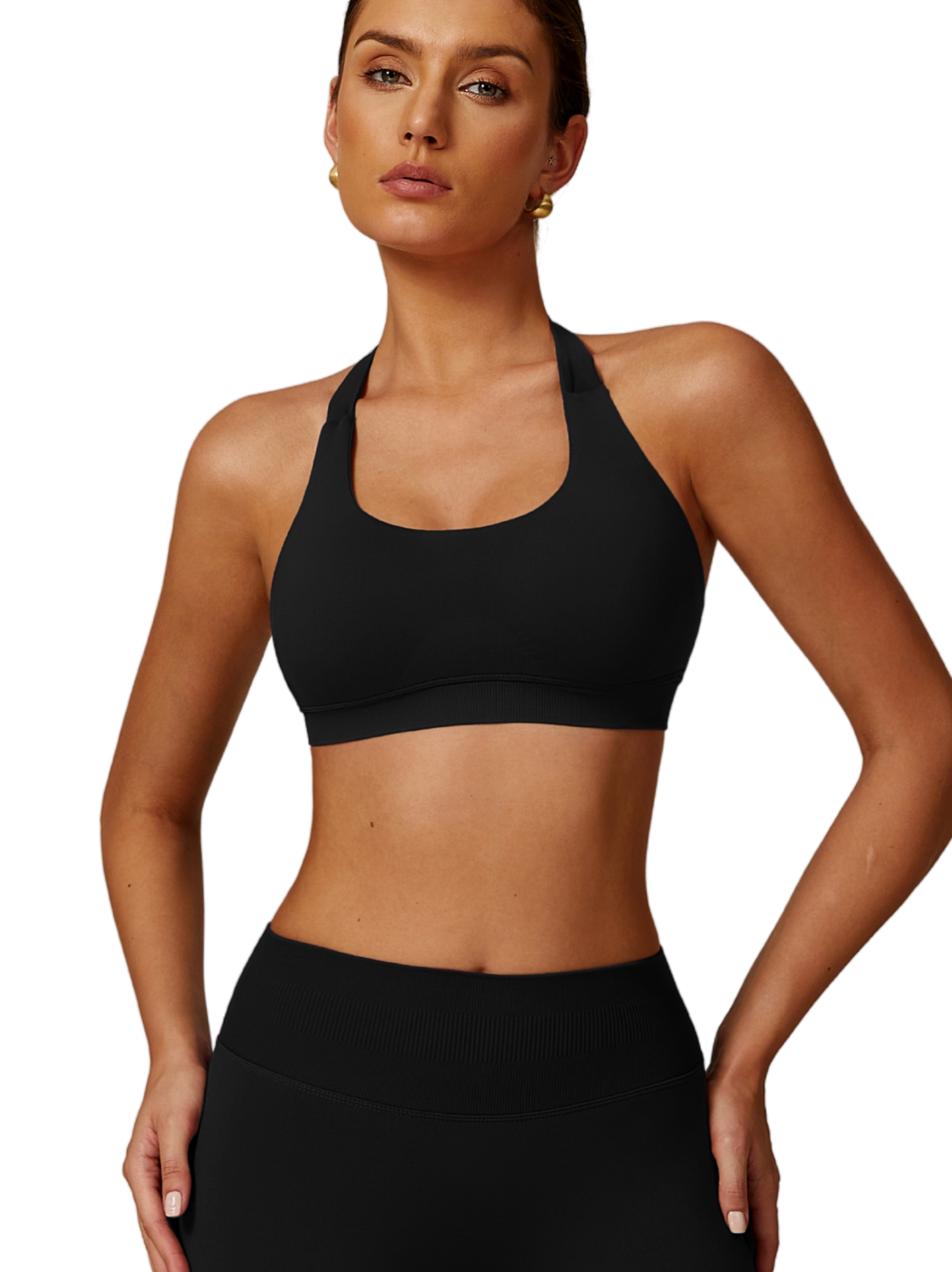 Halterneck Sports Bra - Knit Motion - Night Black