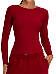 Crew Neck Top Long Sleeves - Urban Ease - Twilight Red - OHFIT