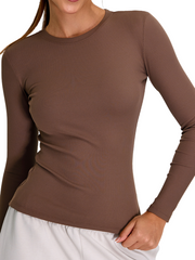 Crew Neck Top Long Sleeves - Urban Ease - Rich Cocoa - OHFIT