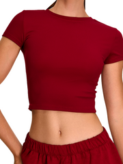 Crew Neck Top Short Sleeves - Urban Ease - Twilight Red - OHFIT