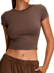 Crew Neck Top Short Sleeves - Urban Ease - Rich Cocoa - OHFIT