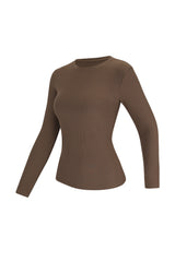 Crew Neck Top Long Sleeves - Urban Ease - Rich Cocoa - OHFIT