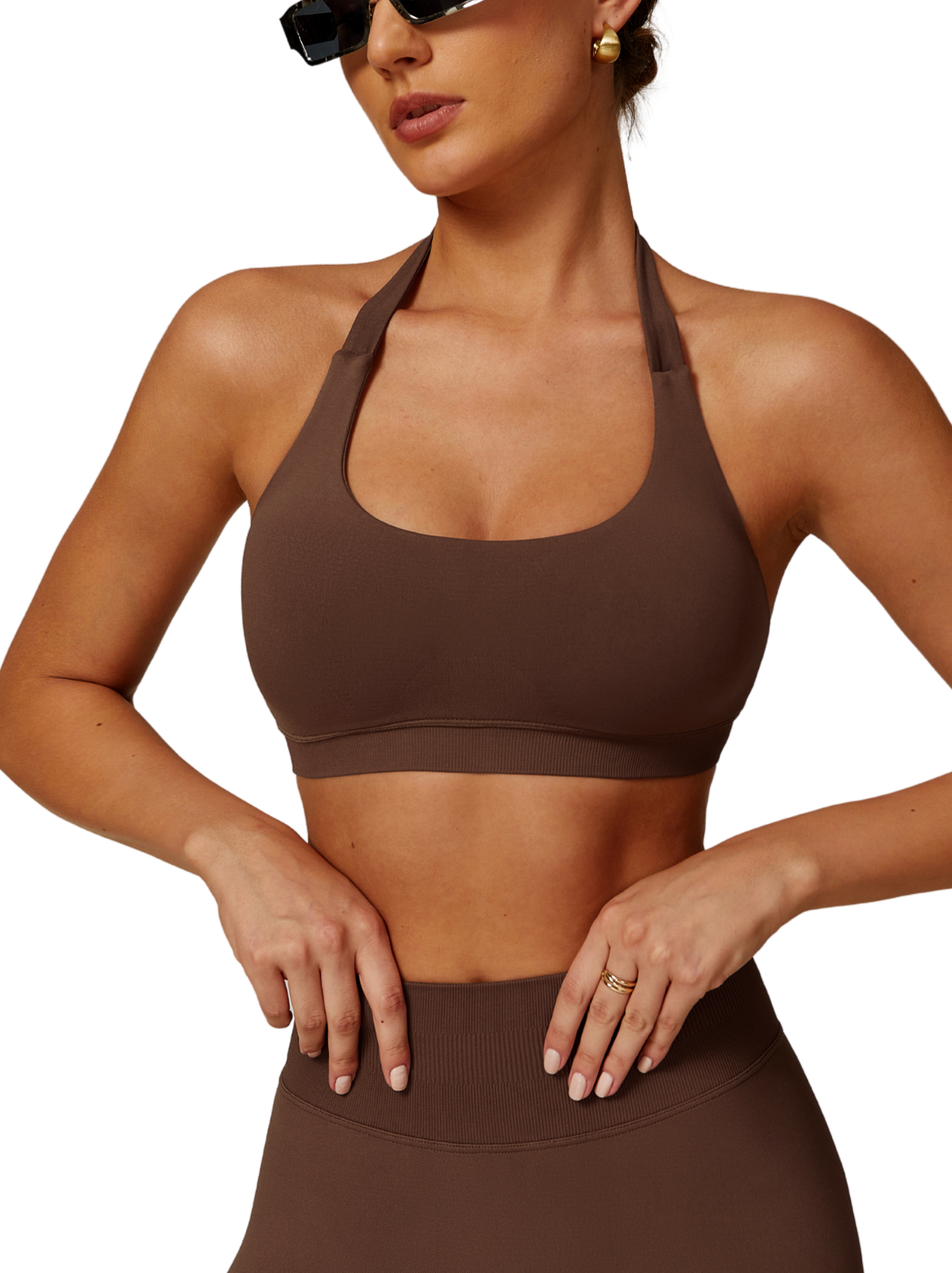 Halterneck Sports Bra - Knit Motion - Mocha