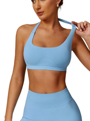 Halterneck Sports Bra - Knit Motion - Sky Blue