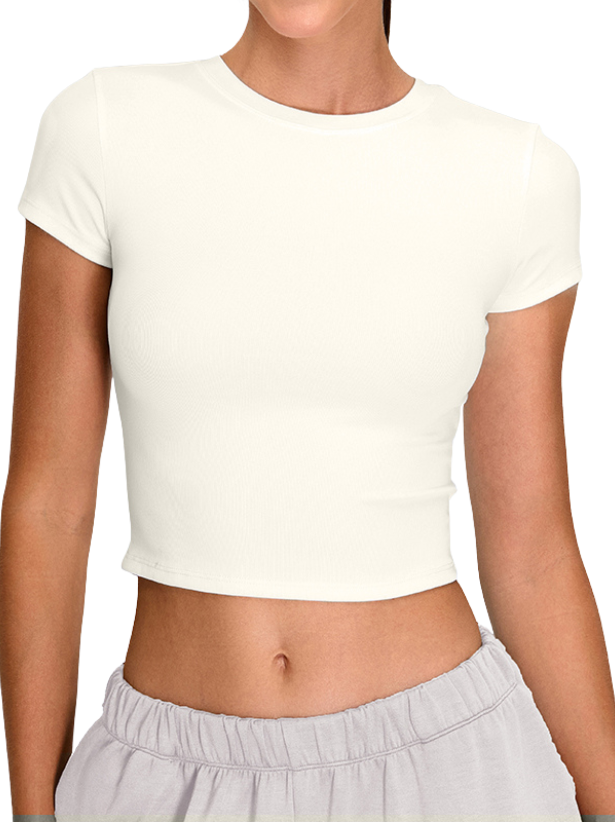 Crew Neck Top Short Sleeves - Urban Ease - Dawn White - OHFIT