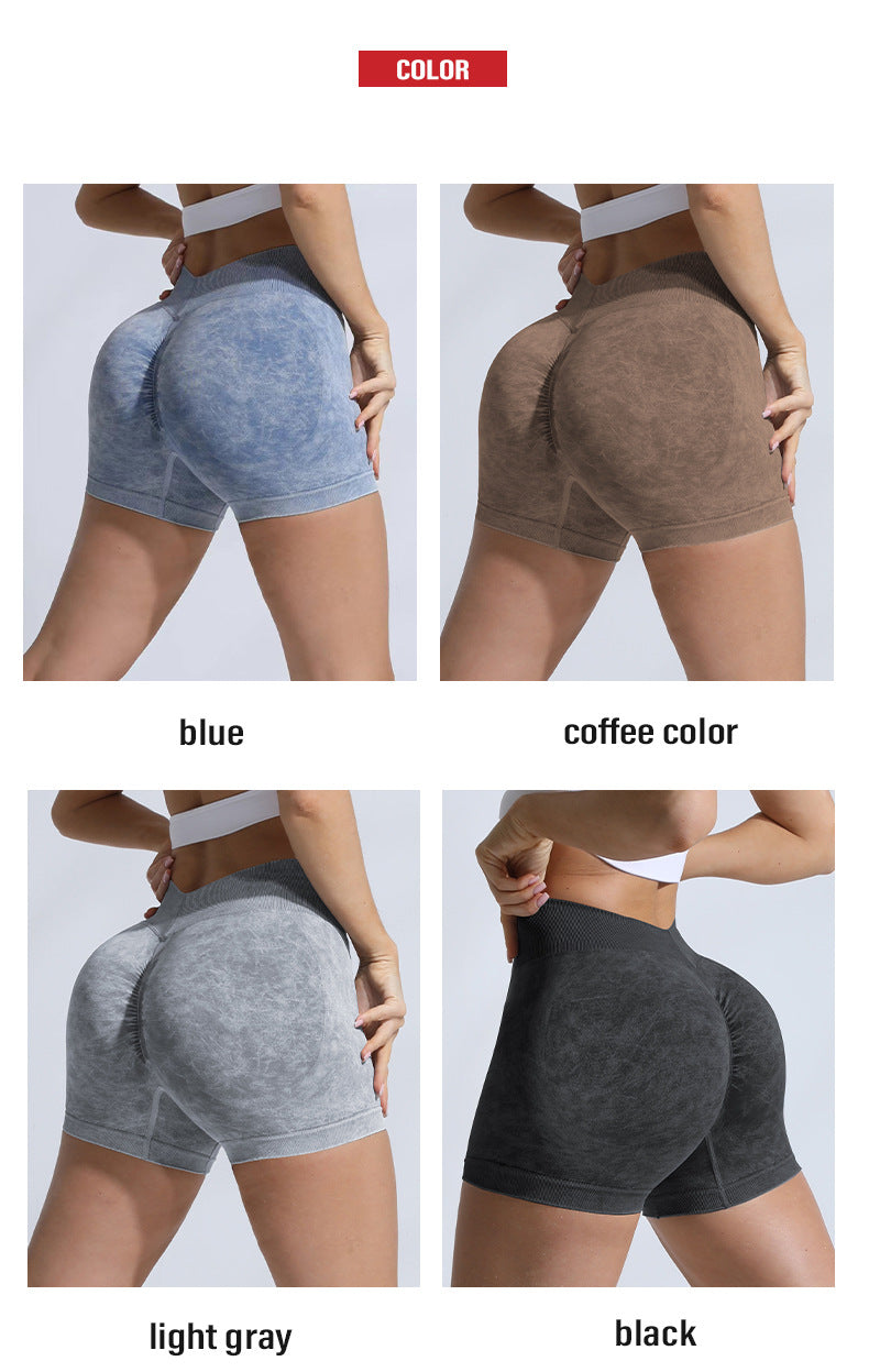 High Waisted Peach Lifting Buttocks Running and Fitness Women's Shorts Sand Washed Yoga Shorts