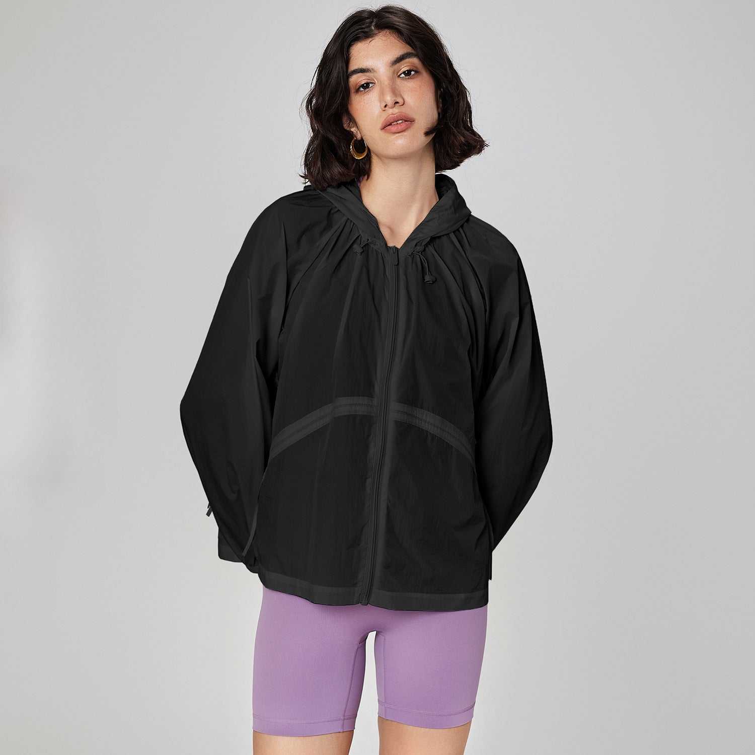 Ultra-thin Long-sleeved Windproof Drawstring Top Loose Breathable Female Zipper Fitness Coat
